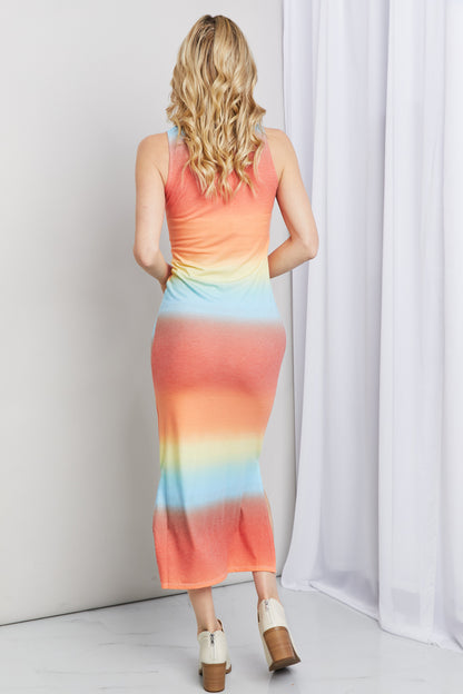 Gradient Sleeveless Slit Midi Dress