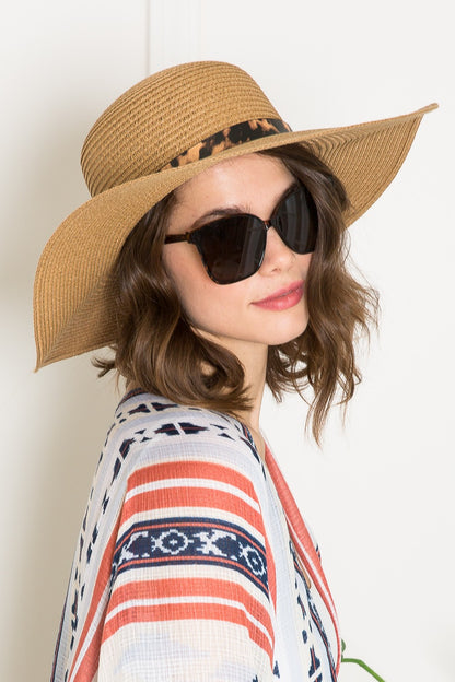 Printed Belt Sunhat in Beige