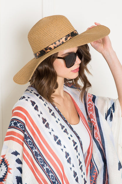 Printed Belt Sunhat in Beige