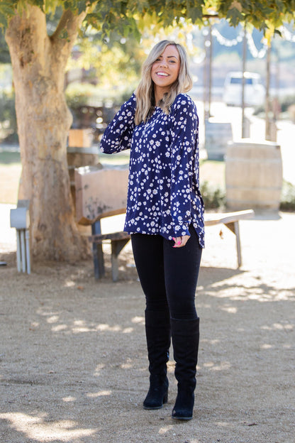 Navy and Daisy Long Sleeve Top