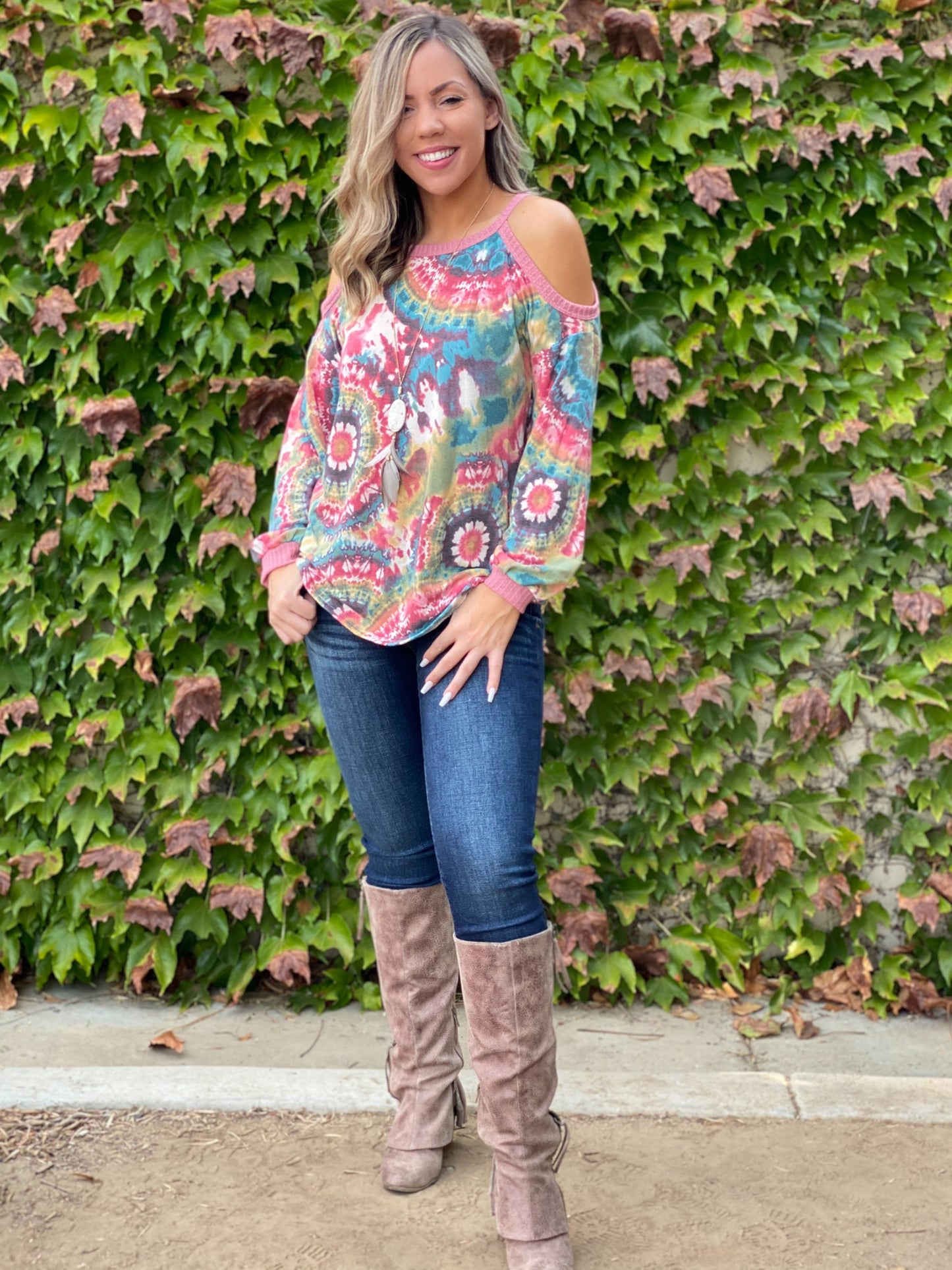 Prismatic Long Sleeve Cold Shoulder