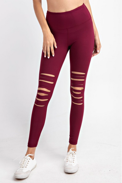 Laser Cut Leggings in Burgundy