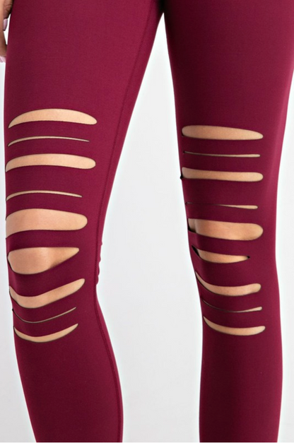 Laser Cut Leggings in Burgundy