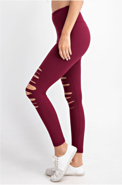 Laser Cut Leggings in Burgundy