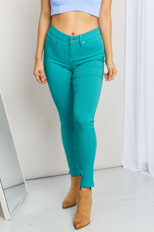 Kate Hyper-Stretch Full Size Mid-Rise Skinny Jeans in Sea Green