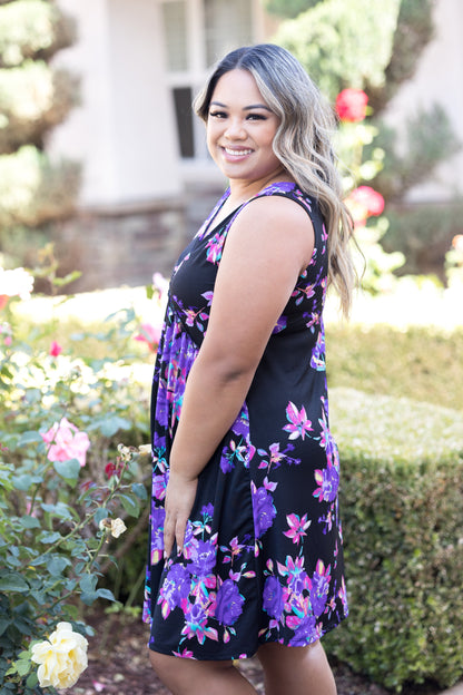 Feeling Ruffled Swing Dress- Amethyst Floral