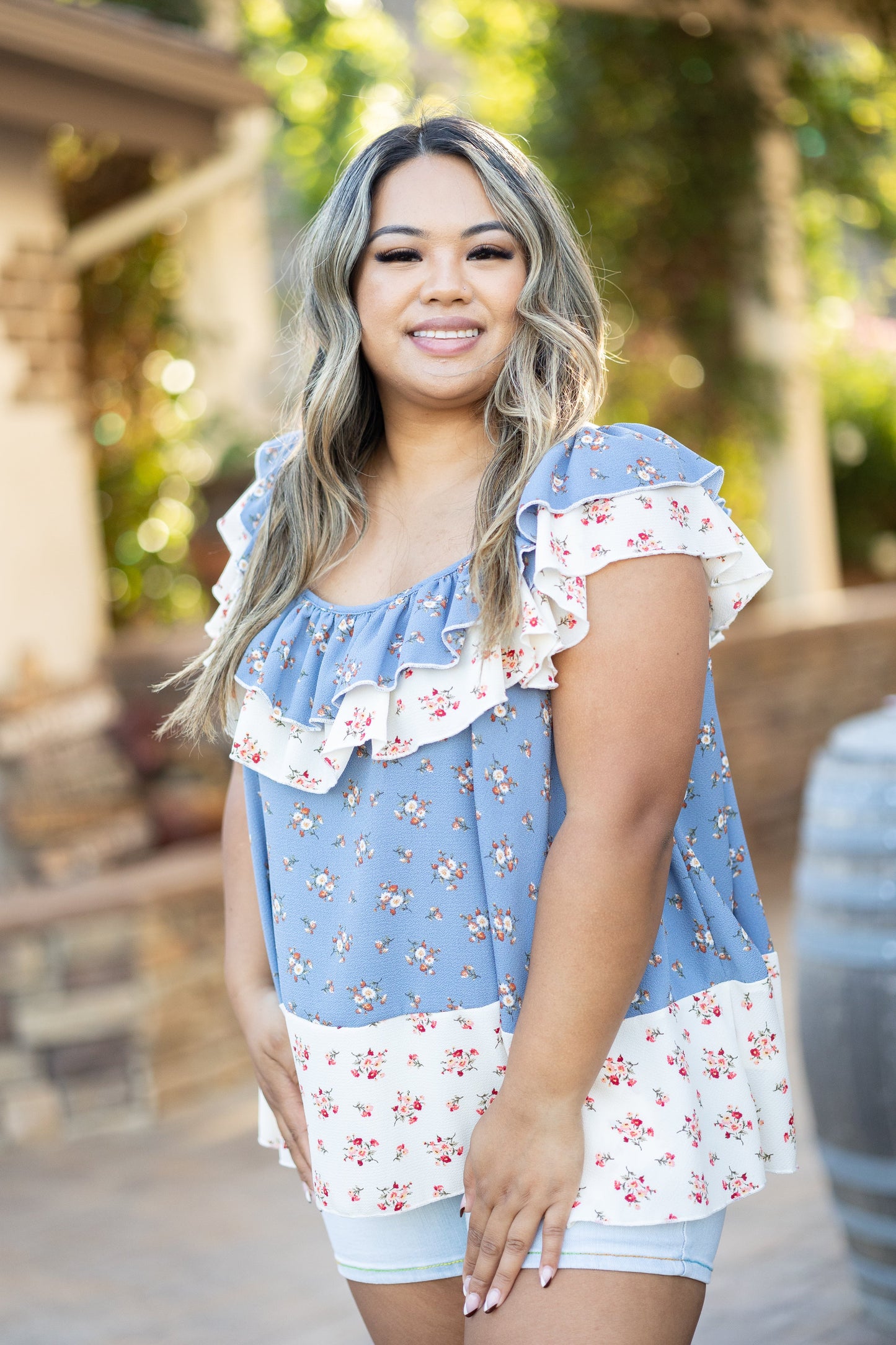 Live Life Ruffled Woven Blouse