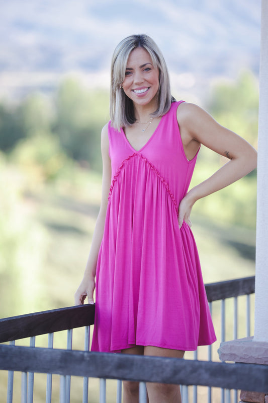 Feeling Ruffled Swing Dress- Fuchsia