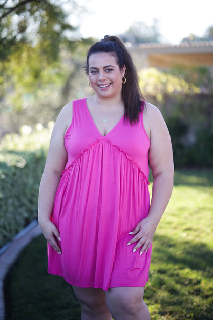 Feeling Ruffled Swing Dress- Fuchsia