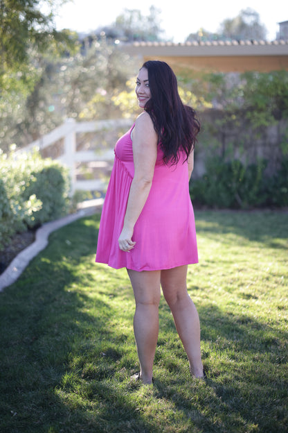 Feeling Ruffled Swing Dress- Fuchsia