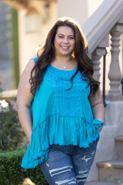 Aquatic Sleeveless Eyelet Lace Top