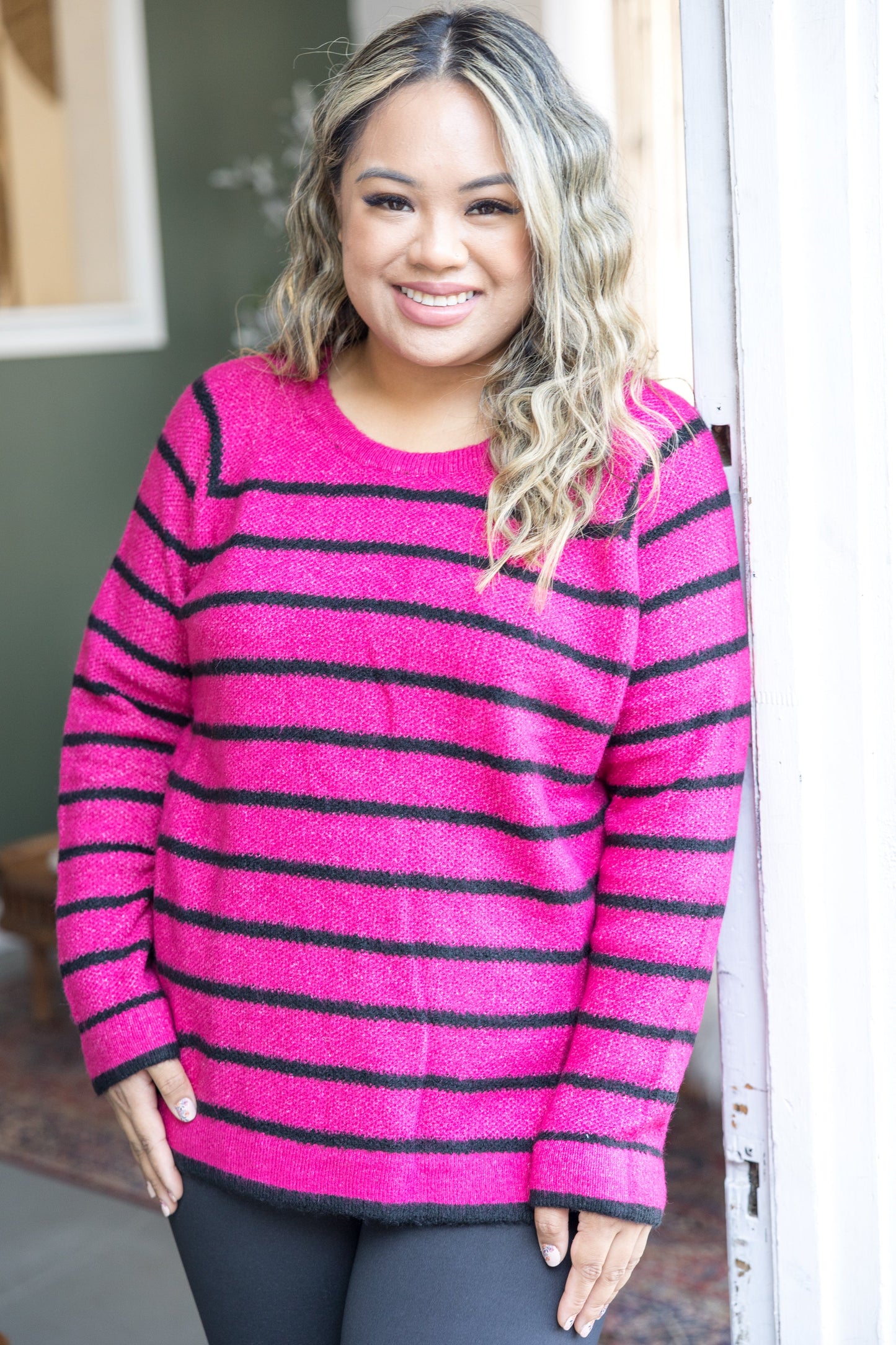 Lined in Fuchsia Pullover