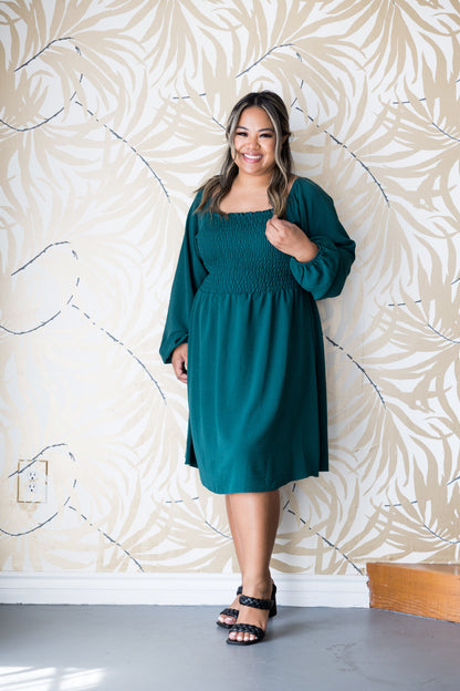 Winter Green Smocked Dress