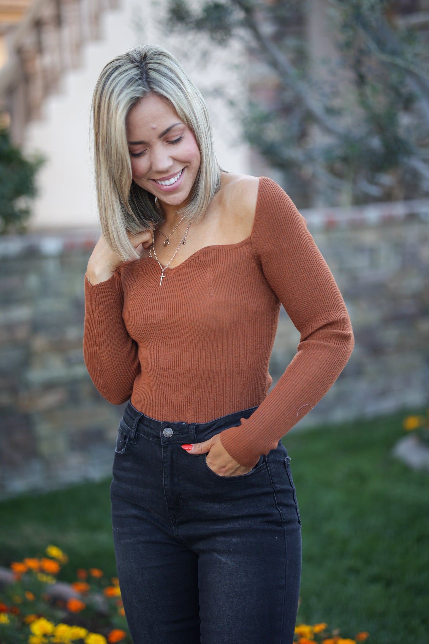 Total Doll Sweater Bodysuit - Rust