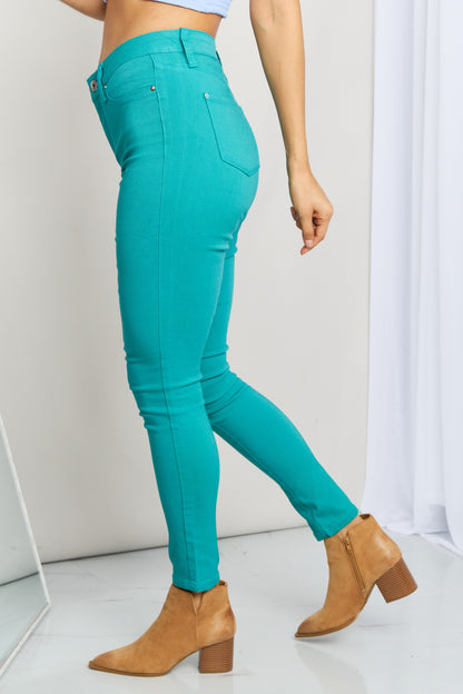 Kate Hyper-Stretch Full Size Mid-Rise Skinny Jeans in Sea Green