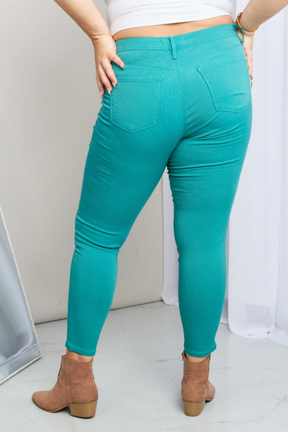 Kate Hyper-Stretch Full Size Mid-Rise Skinny Jeans in Sea Green